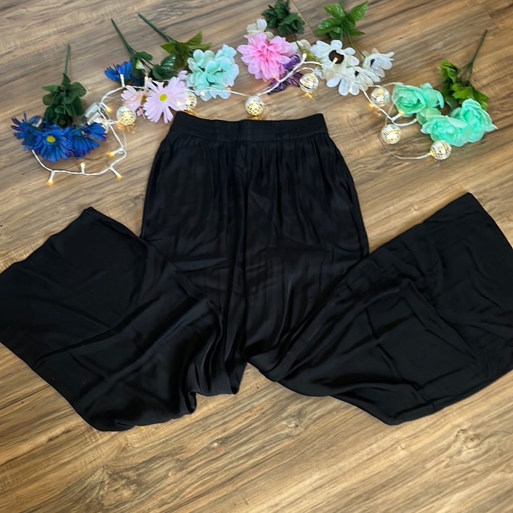High Rise Wide Leg Satin Finish Pants